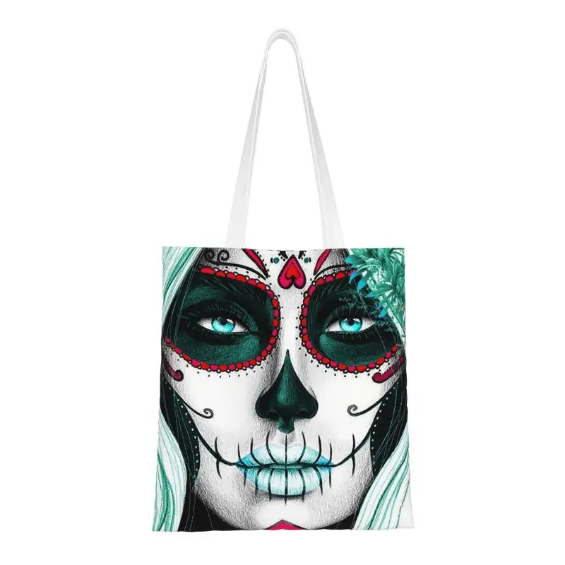 Reusable Sugar Skull Girl Shopping Bag Women Canvas Shoulder Tote Bag Portable Queen Of The Dead Grocery Shopper Bags
Reusable Sugar Skull Girl Shopping Bag Women Canvas Shoulder Tote Bag Portable Queen Of The Dead Grocery Shopper Bags