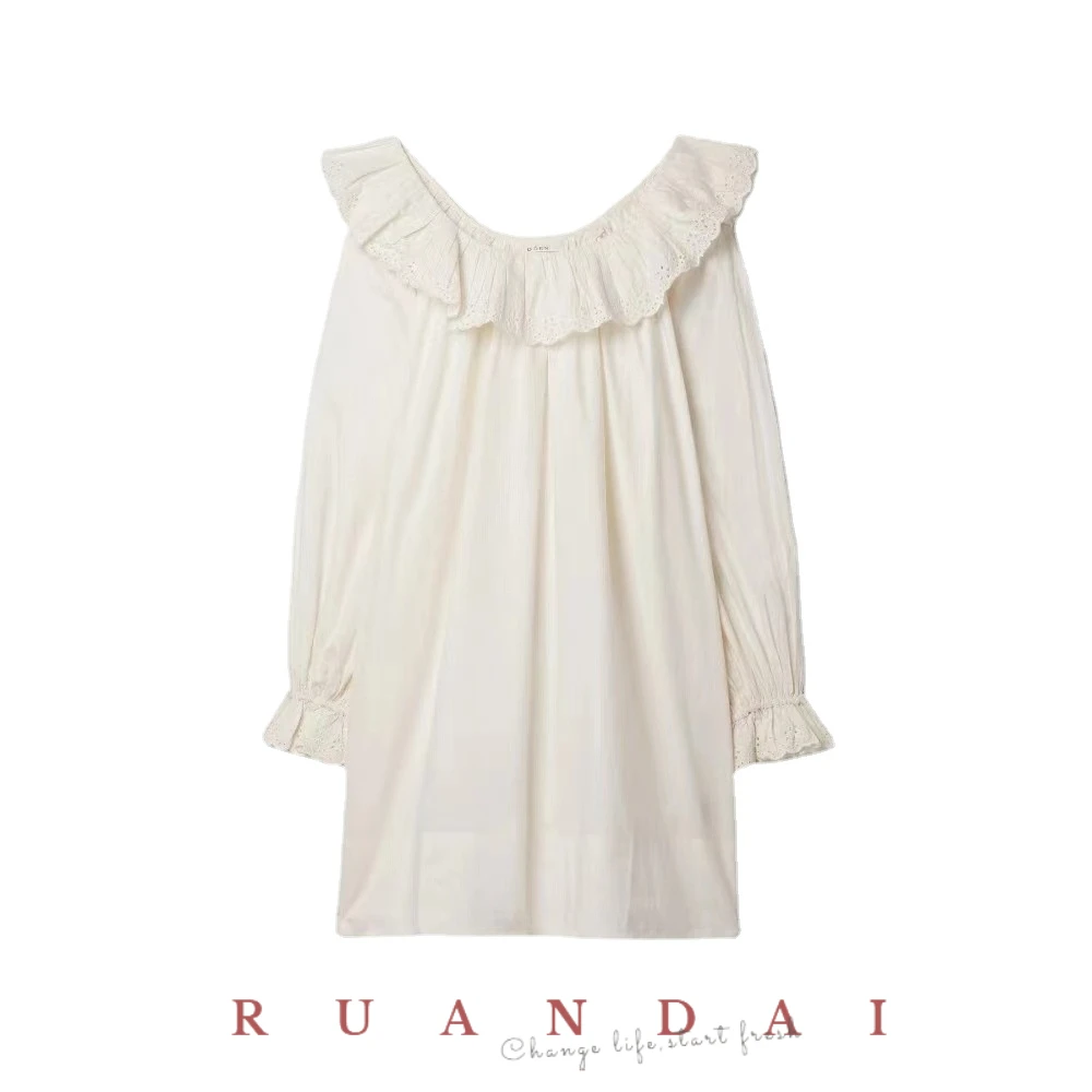 Cotton 100% White Hollow Ruffle Long Sleeve for RUANDAI 2022 Summer New French Loose Doll Collar Loose Dresses Women
Cotton 100% White Hollow Ruffle Long Sleeve for RUANDAI 2022 Summer New French Loose Doll Collar Loose Dresses Women