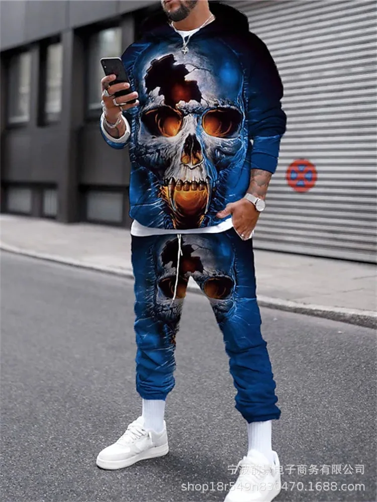 2022 Autumn and Winter New European and American Men's Sweater Skull 3D Digital Variable Print Sweater Sweatpants Two-piece Set
2022 Autumn and Winter New European and American Men's Sweater Skull 3D Digital Variable Print Sweater Sweatpants Two-piece Set