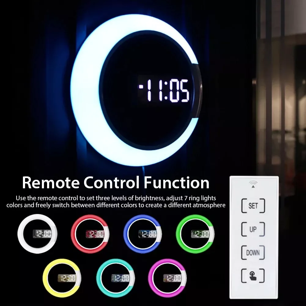 12 inch Digital Mirror Wall Clock Remote Control Alarm Clock with 7 Colors Night Light and Temperature Display For Home Decor
12 inch Digital Mirror Wall Clock Remote Control Alarm Clock with 7 Colors Night Light and Temperature Display For Home Decor