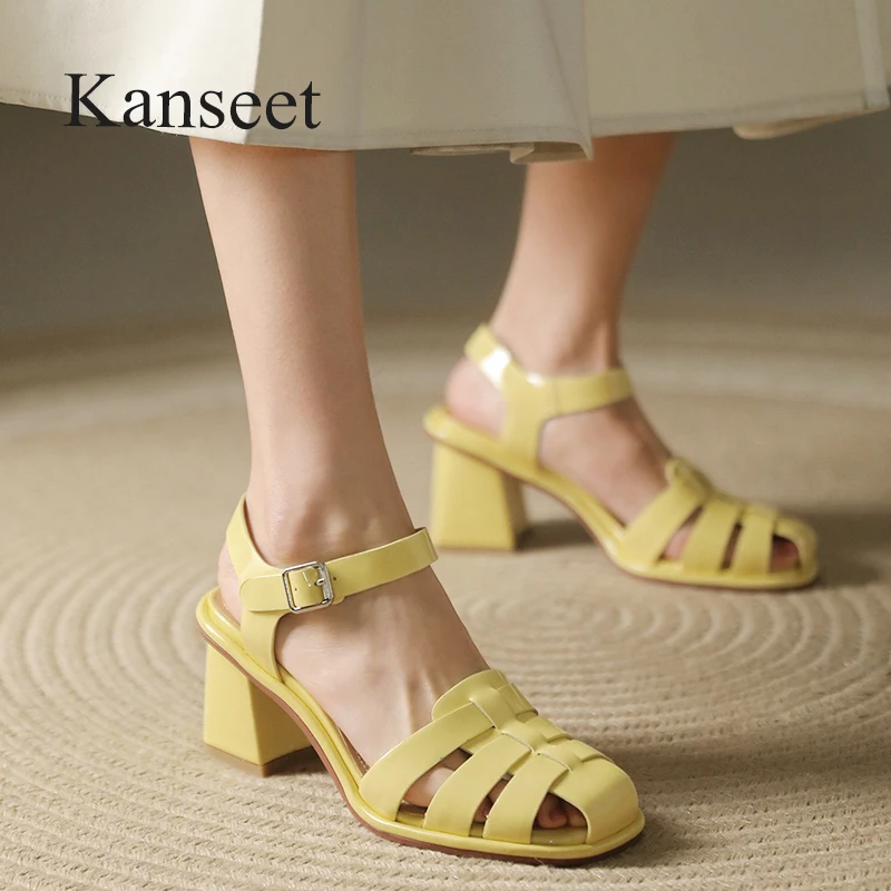 Kanseet New Shoes Summer Roman Sandals For Women Cow Patent Leather Buckle Strap Handmade High Heels Lady Casual Footwear Yellow
Kanseet New Shoes Summer Roman Sandals For Women Cow Patent Leather Buckle Strap Handmade High Heels Lady Casual Footwear Yellow