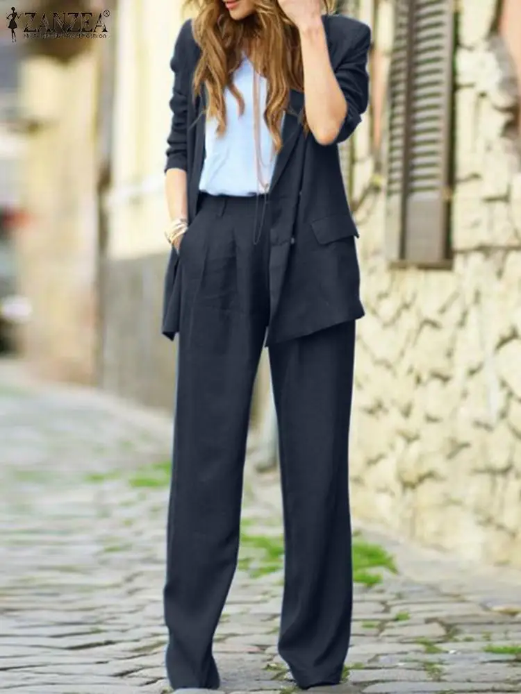 2023 ZANZEA Fashion Blazer Suit Woman Elegant Solid Tracksuits 2pcs Long Sleeve Lapel Shirt Wide Leg Pant OL Work Matching Sets
2023 ZANZEA Fashion Blazer Suit Woman Elegant Solid Tracksuits 2pcs Long Sleeve Lapel Shirt Wide Leg Pant OL Work Matching Sets