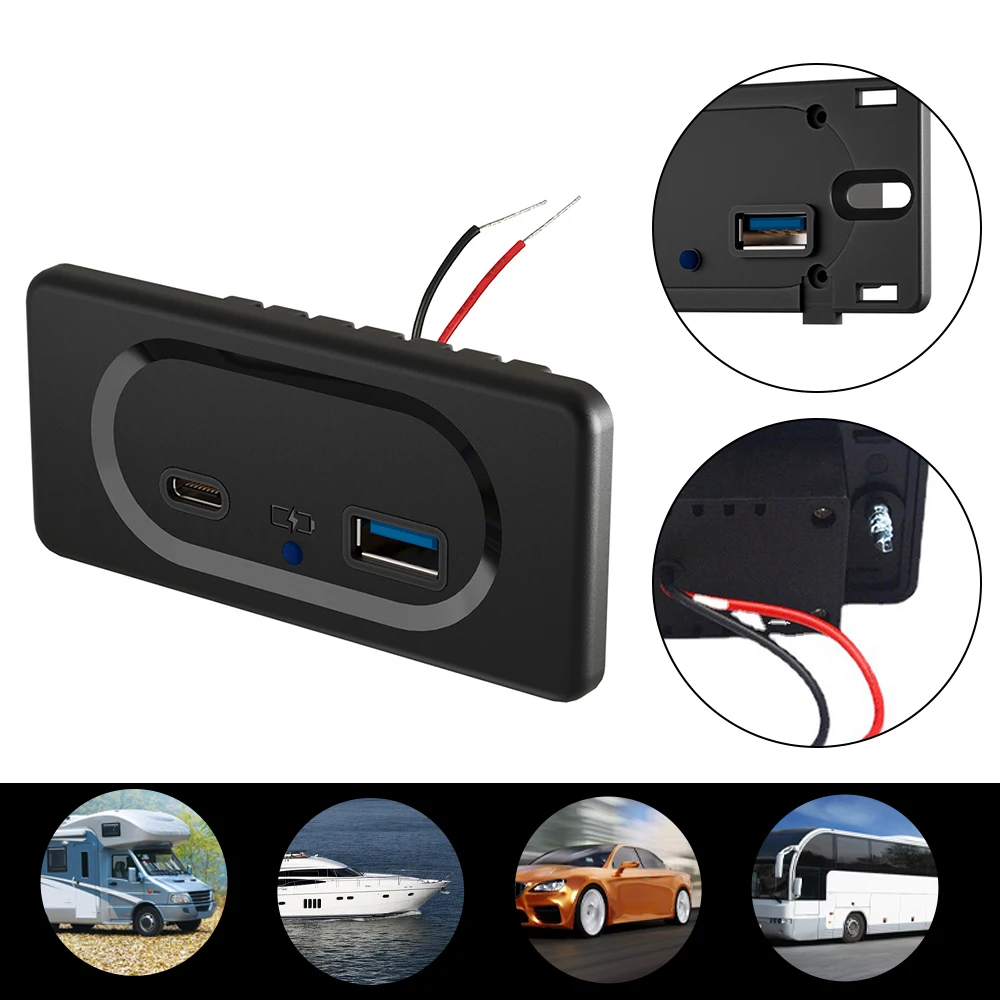 Автомобильный адаптер для быстрой зарядки QC3.0 + PD3.0, двойной USB Водонепроницаемый зарядный разъем для автодома, фургона, автобуса, кемпера
Автомобильный адаптер для быстрой зарядки QC3.0 + PD3.0, двойной USB Водонепроницаемый зарядный разъем для автодома, фургона, автобуса, кемпера