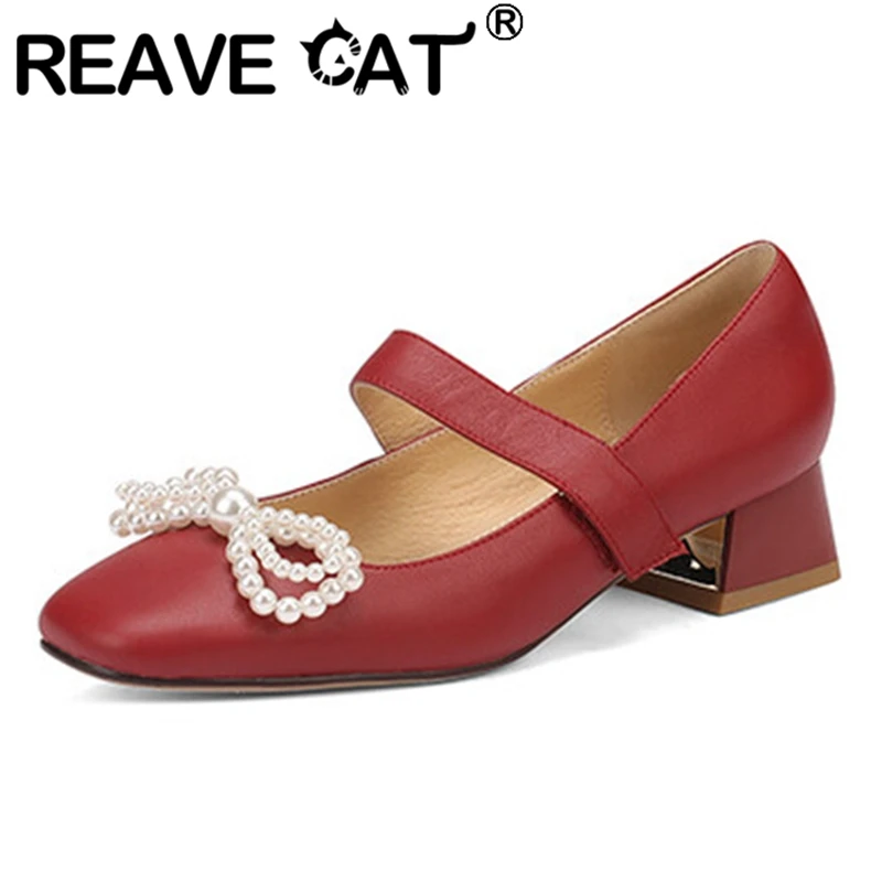 REAVE CAT Women Shoes Pumps Square Toe Block Heels Full Grain Leather Pearl Bowtie Hook&Loop Sweet Size 33-40 Beige Spring S3222
REAVE CAT Women Shoes Pumps Square Toe Block Heels Full Grain Leather Pearl Bowtie Hook&Loop Sweet Size 33-40 Beige Spring S3222