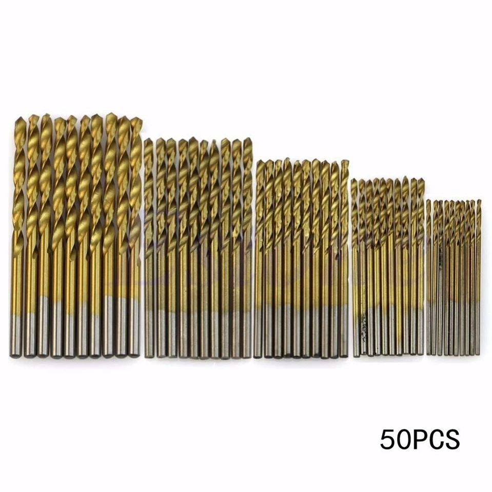

Hot 50pcs High Speed Steel Twist Drill 1.0/1.5/2.0/2.5/3.0mm Titanium Coated HSS Drill Woodworking Hand Tools Drill Bit Set