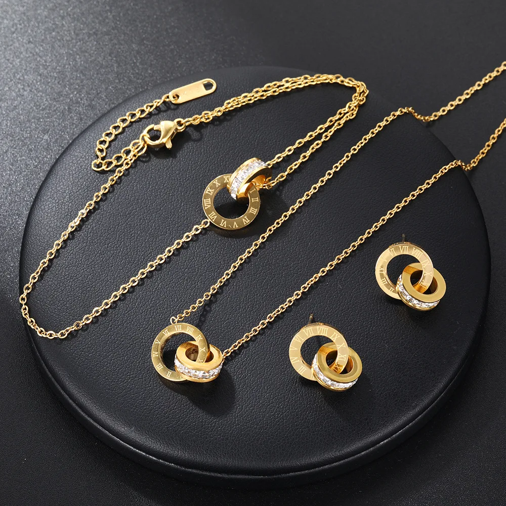 3pcs Jewelry Set Necklace Bracelet Earrings Female Models Light Luxury Style Roman Double Ring Stainless Steel Jewelry
3pcs Jewelry Set Necklace Bracelet Earrings Female Models Light Luxury Style Roman Double Ring Stainless Steel Jewelry