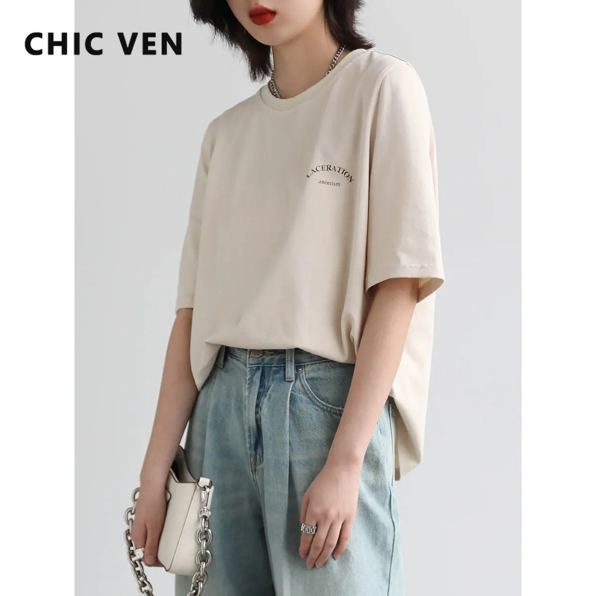 CHIC VEN T Shirt for Women Basic Loose Letter Printed O Neck Woman Tshirts Casual Solid Women's Tees Streetwear Summer 2022
CHIC VEN T Shirt for Women Basic Loose Letter Printed O Neck Woman Tshirts Casual Solid Women's Tees Streetwear Summer 2022