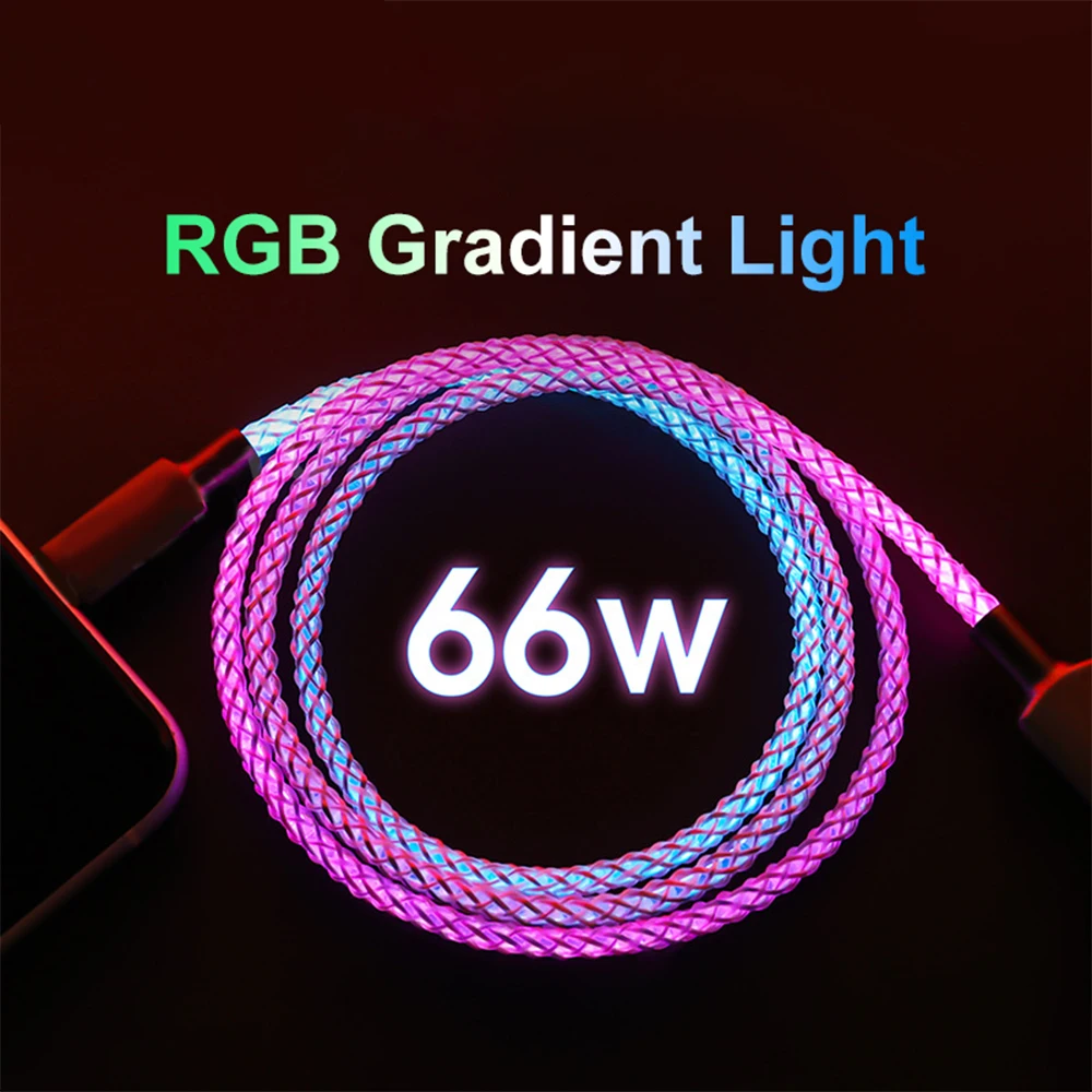 66W 6A Super Charge Type C Cable LED RGB Gradient Light Fast Charging USB C Wire For iPhone Huawei Xiaomi Type-C Glowing Line
66W 6A Super Charge Type C Cable LED RGB Gradient Light Fast Charging USB C Wire For iPhone Huawei Xiaomi Type-C Glowing Line