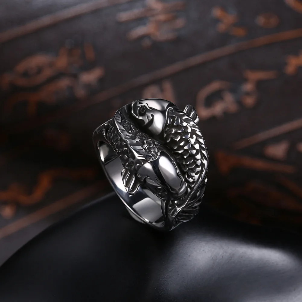 Men Carp Ring Titanium Steel Double Fish Rings For Men Jewelry Vintage Silver Color Ring Jewellery Anel Anillos Aneis
Men Carp Ring Titanium Steel Double Fish Rings For Men Jewelry Vintage Silver Color Ring Jewellery Anel Anillos Aneis