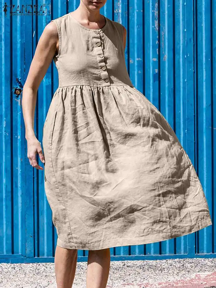 2022 ZANZEA Summer O Neck Sleeveless Sundress Women Elegant A-line Solid Casual Dress Holiday Midi Vestido Sarafans Robe Femme
2022 ZANZEA Summer O Neck Sleeveless Sundress Women Elegant A-line Solid Casual Dress Holiday Midi Vestido Sarafans Robe Femme