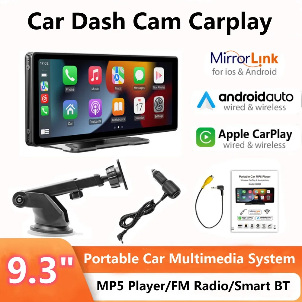 

9.3 inch Dash Cam for Cars Player Wireless Carplay & Android Auto Car DVR Voice Control Car Camera BT FM Mirror Monitor Dashcam
