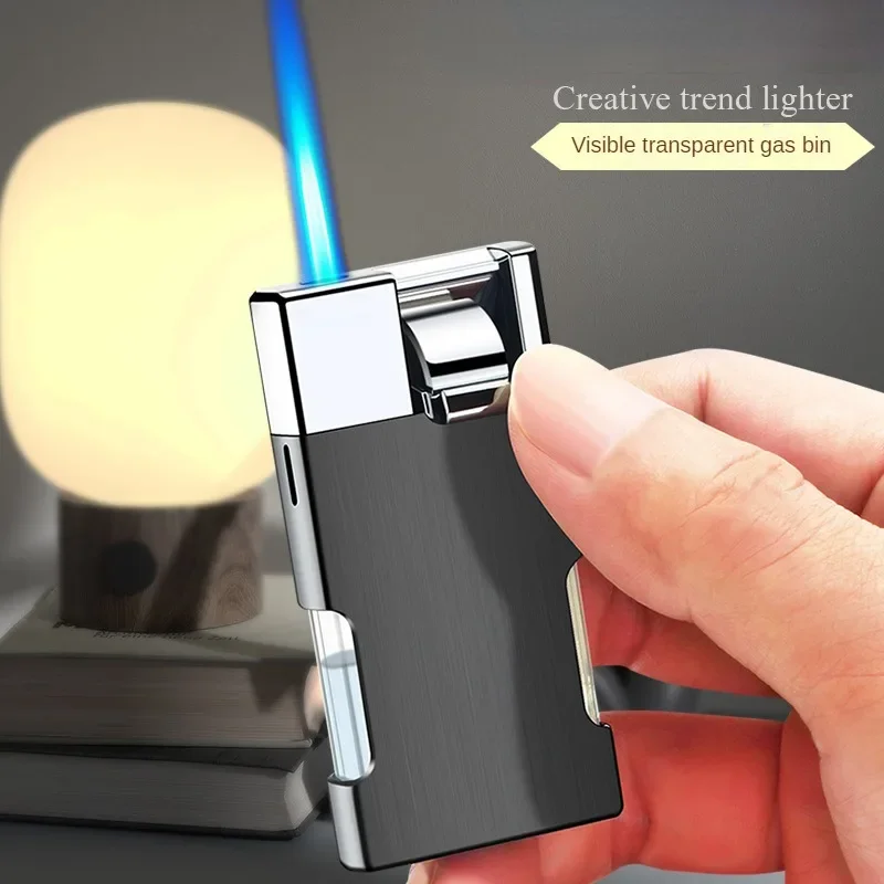 

Creative Metal Windproof Direct Charge Blue Flame Butane Gas Lighter Visual Gas Warehouse Torch Cigar Lighter Men's High end Gif