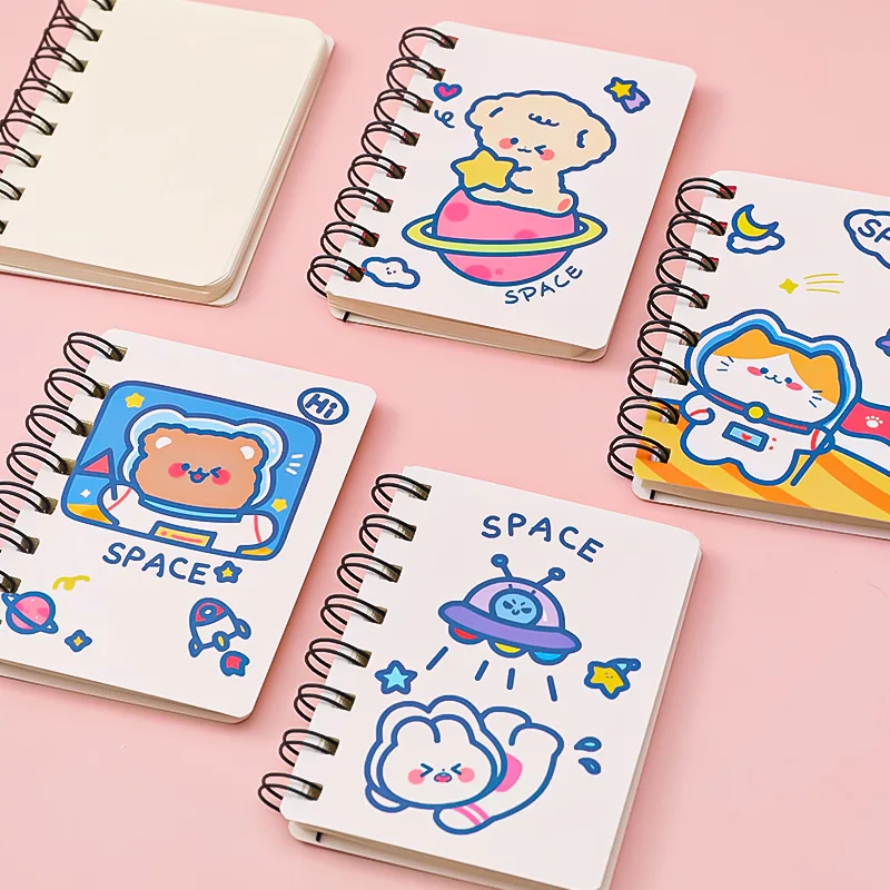 

80 sheets Cute astronaut Rollover Mini Portable Coil Notepad Diary Book Exercise Book Escolar Papelaria School Office Supply