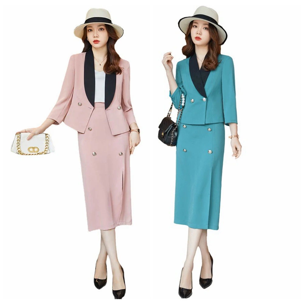 High Quality Korean Spring Formal Ladies Blazer Suit Women Business with Work Wear Office Pencil Skirt Jacket 2-piece Sets 
High Quality Korean Spring Formal Ladies Blazer Suit Women Business with Work Wear Office Pencil Skirt Jacket 2-piece Sets