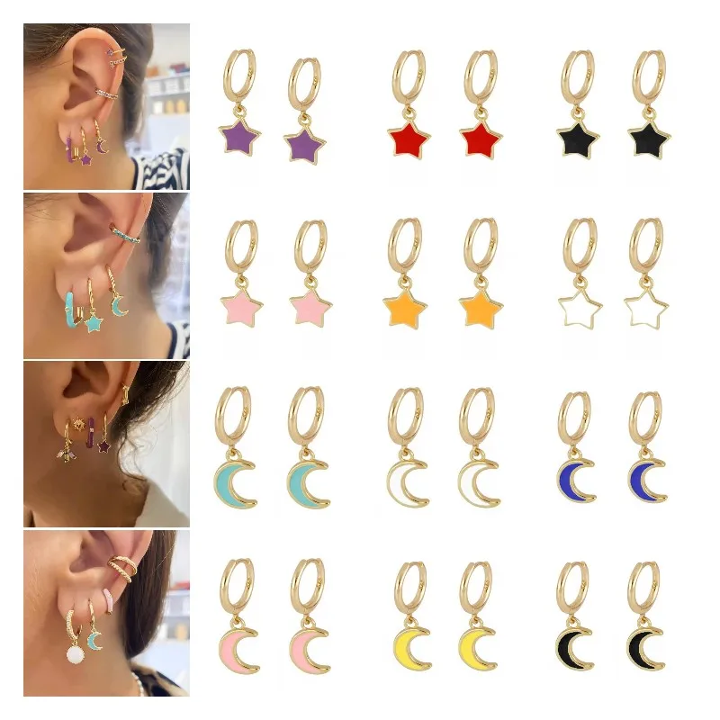Wholesale color Enamel Hoop Earrings for Women Girl Dripping Oil Moon Star lightning Huggie Piercing Earrings Orecchini Jewelry
Wholesale color Enamel Hoop Earrings for Women Girl Dripping Oil Moon Star lightning Huggie Piercing Earrings Orecchini Jewelry
