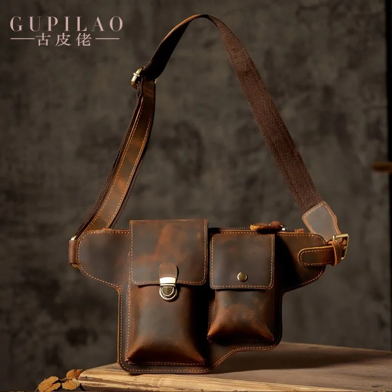 Crazy Handmade 100% genuine Horse Waist Men's Vintage Top layer Cow Leather Mobile Outdoor Sports Crossbody Bag
Crazy Handmade 100% genuine Horse Waist Men's Vintage Top layer Cow Leather Mobile Outdoor Sports Crossbody Bag