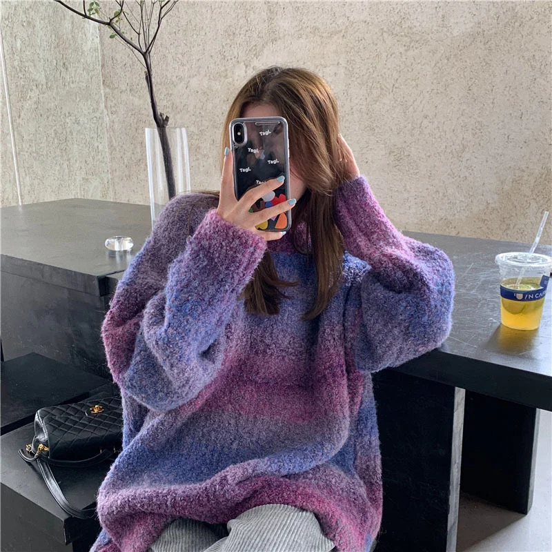 Soft Waxy Rainbow Sweater Women's Autumn Winter New Loop Mohair Gradually Changes Color Korean Version Loose Style Knitting Top
Soft Waxy Rainbow Sweater Women's Autumn Winter New Loop Mohair Gradually Changes Color Korean Version Loose Style Knitting Top