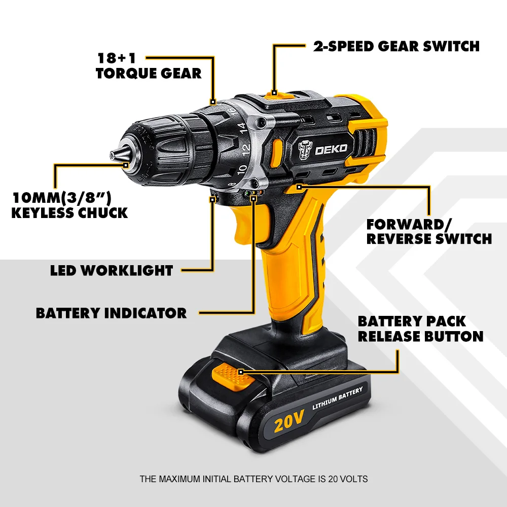 

20V MAX Cordless Drill Power Tools Wireless Drills Rechargeable Drill Set for Electric Screwdriver Battery Driller Tool