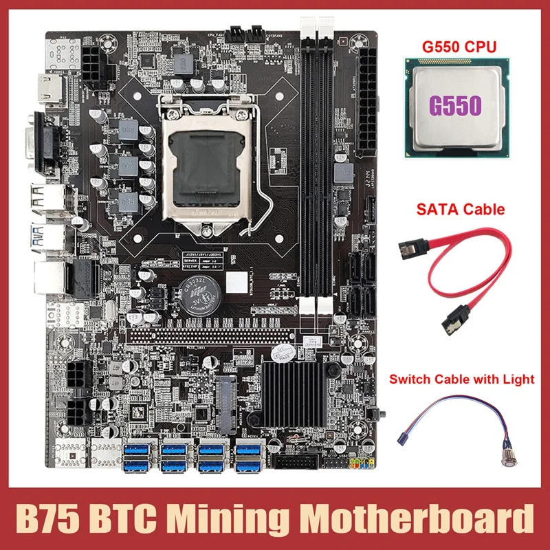 B75 ETH Mining Motherboard 8XUSB3.0+G550 CPU+Switch Cable With Light+SATA Cable LGA1155 B75 USB BTC Miner Motherboard
B75 ETH Mining Motherboard 8XUSB3.0+G550 CPU+Switch Cable With Light+SATA Cable LGA1155 B75 USB BTC Miner Motherboard