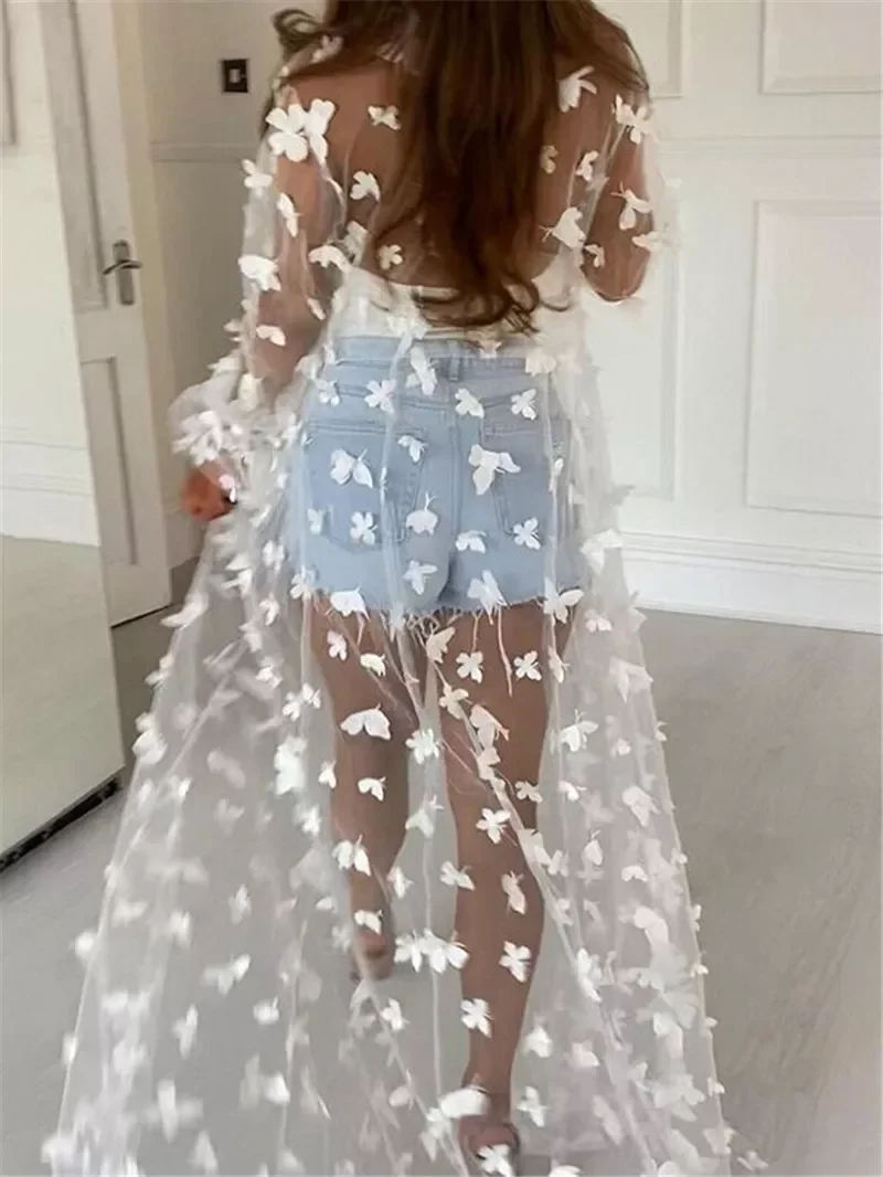 Summer Women Mesh Lace Beach Dress Sexy Sheer Mesh 3D Butterflies Bandage Perspective Cardigan Tops with Belt Beachwear Blouse
Summer Women Mesh Lace Beach Dress Sexy Sheer Mesh 3D Butterflies Bandage Perspective Cardigan Tops with Belt Beachwear Blouse