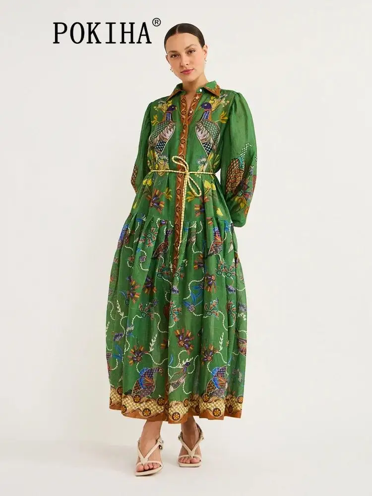 POKIHA Lantern Sleeves Turn-down Collar Vintage Bird Print Women Long Dress Loose Maxi Dress Fashion 2023 New Autumn Long Dress
POKIHA Lantern Sleeves Turn-down Collar Vintage Bird Print Women Long Dress Loose Maxi Dress Fashion 2023 New Autumn Long Dress