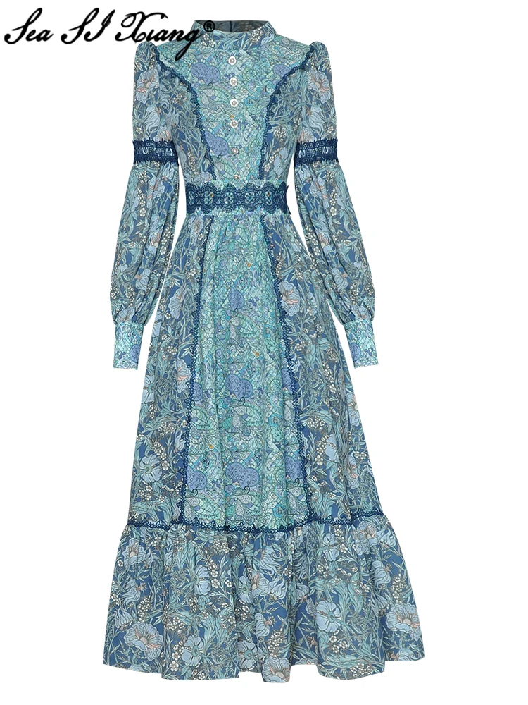 Seasixiang Vintage Floral Print Midi Dress Stand Collar Lantern Sleeve Lace Crystal Button Dress Women Fashion Spring New
Seasixiang Vintage Floral Print Midi Dress Stand Collar Lantern Sleeve Lace Crystal Button Dress Women Fashion Spring New