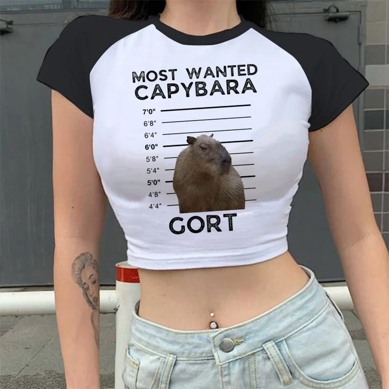 Футболка женская с забавными животными капибара, мультяшный укороченный топ в стиле хип-хоп, модная графическая футболка в стиле Харадзюку, одежда в стиле аниме
Футболка женская с забавными животными капибара, мультяшный укороченный топ в стиле хип-хоп, модная графическая футболка в стиле Харадзюку, одежда в стиле аниме