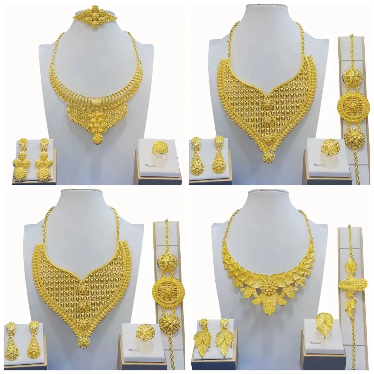Dubai 24k Gold Plated Bridal Wedding Jewelry Set Vietnam India Banquet Necklace Earrings Ring Bracelets 4 Piece Set
Dubai 24k Gold Plated Bridal Wedding Jewelry Set Vietnam India Banquet Necklace Earrings Ring Bracelets 4 Piece Set