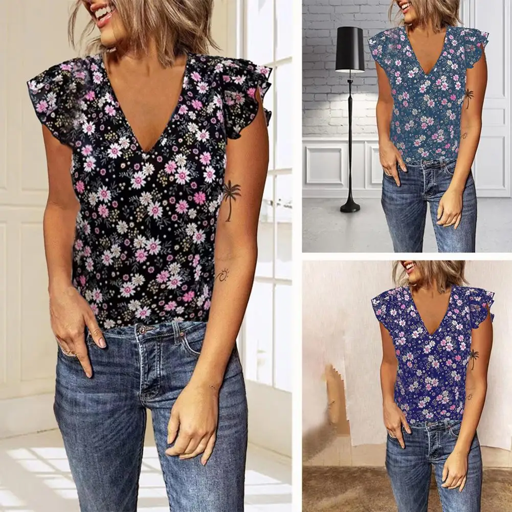 V-neck Loose Fit Versatile Summer Blouse Ruffle Sleeve Flower Print Top Female Clothing Women Casual Loose Pullovers Top Blouses
V-neck Loose Fit Versatile Summer Blouse Ruffle Sleeve Flower Print Top Female Clothing Women Casual Loose Pullovers Top Blouses