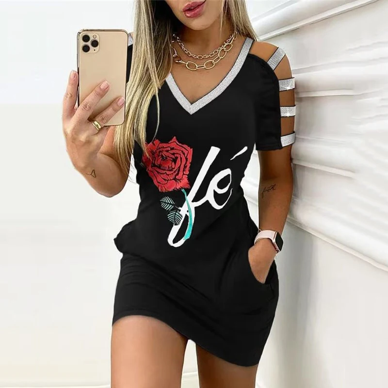 Casual Elegant Rose Print Pocket Mini Dress Summer Women V-Neck Short Sleeve Party Dress Lady Sexy Hollow Out Bodycon Vestido
Casual Elegant Rose Print Pocket Mini Dress Summer Women V-Neck Short Sleeve Party Dress Lady Sexy Hollow Out Bodycon Vestido