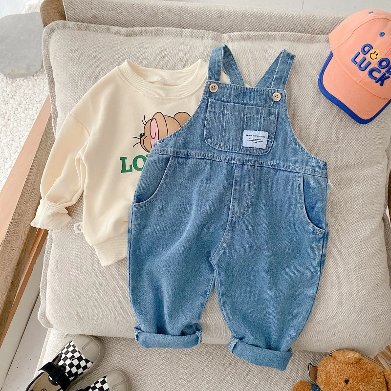 

Pant 1-7years Loose Toddler Denim Jumpsuit Overalls Boy Pocket Clothes Autumn Kid Children Suspender New Girl Jeans Fashion Long