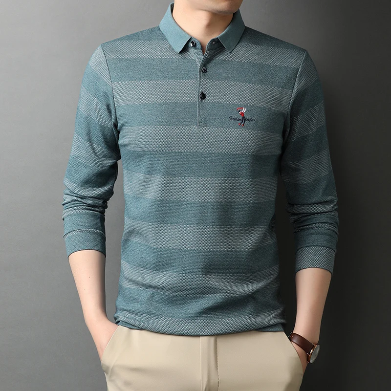 High End New Fashion Brand Designer Long Sleeve Embroidery Striped Casual Turn Down Collar Polo Shirts Men Tops Men Polo shirt
High End New Fashion Brand Designer Long Sleeve Embroidery Striped Casual Turn Down Collar Polo Shirts Men Tops Men Polo shirt
