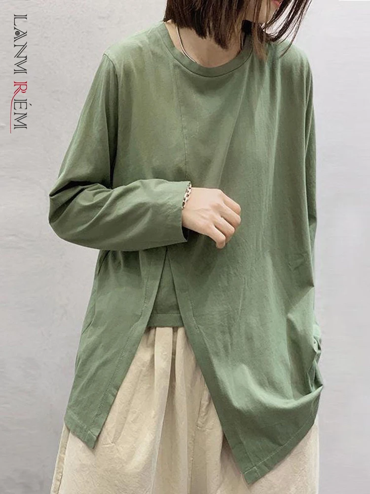 LANMREM Solid Color Asymmetrical T-shirt For Women Round Neck Long Sleeve Green Loose Tops Female Fashion 2022 Spring 2N283
LANMREM Solid Color Asymmetrical T-shirt For Women Round Neck Long Sleeve Green Loose Tops Female Fashion 2022 Spring 2N283