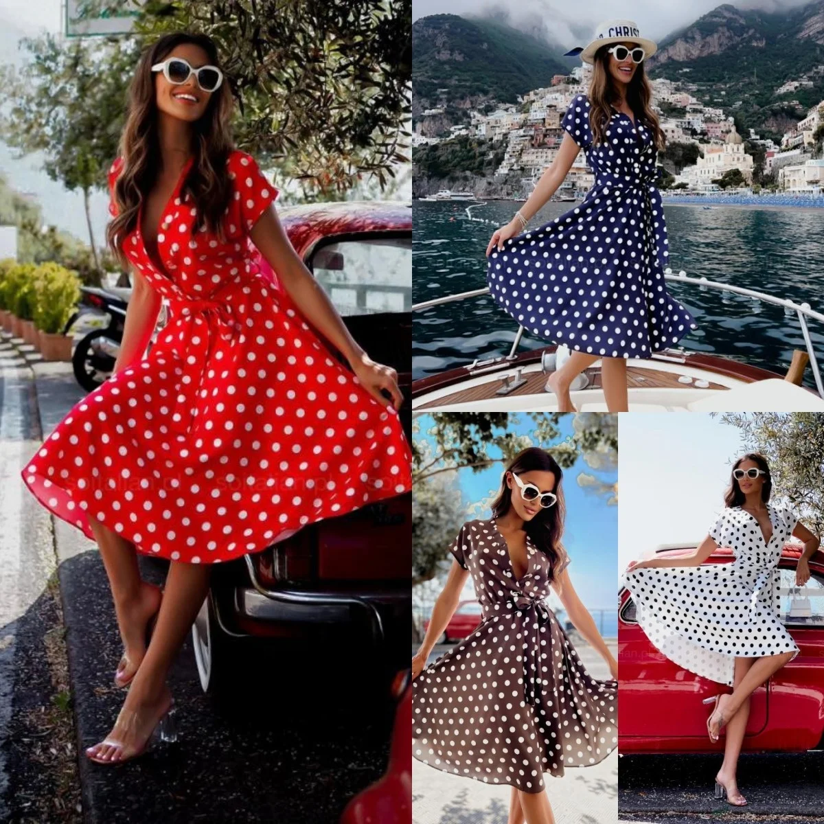 2023 Summer New Wave Dot Deep V-Neck Short Sleeve Waistband Lace up Large Swing Vintage Dress
2023 Summer New Wave Dot Deep V-Neck Short Sleeve Waistband Lace up Large Swing Vintage Dress