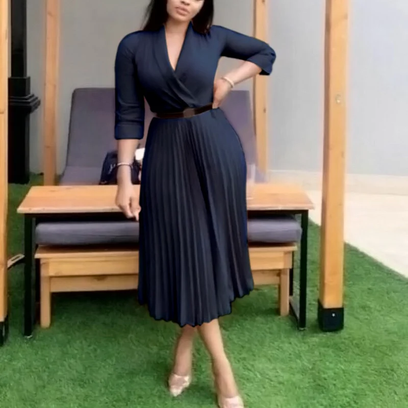 Pure Color High Waist Pleated Dress Elegant Work Business Office Dress Mid-length Style 2022 Autumn New African Lady Vestido
Pure Color High Waist Pleated Dress Elegant Work Business Office Dress Mid-length Style 2022 Autumn New African Lady Vestido