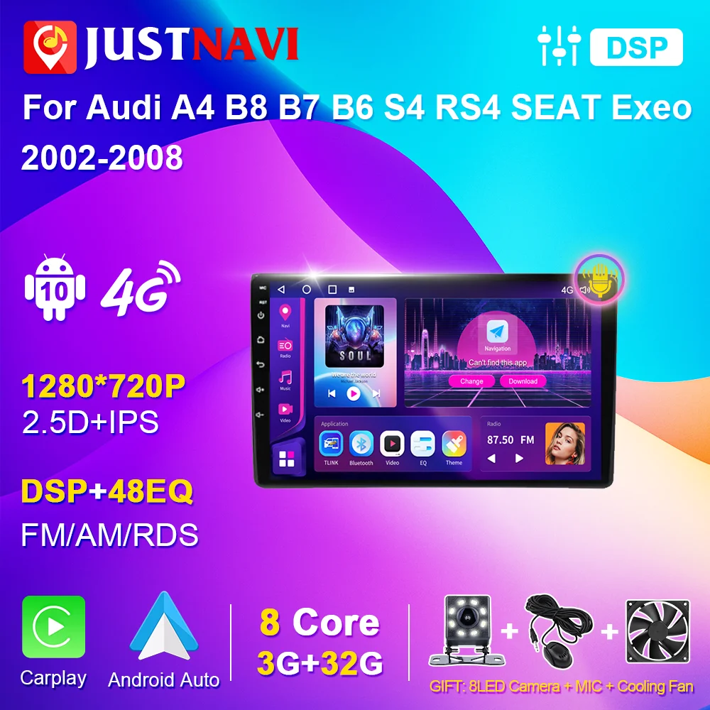 JUSTNAVI For Audi A4 B8 B7 B6 S4 RS4 SEAT Exeo 2002-2008 Car Radio Multimedia Autoradio Stereo Video Audio DVD Player Navigation
JUSTNAVI For Audi A4 B8 B7 B6 S4 RS4 SEAT Exeo 2002-2008 Car Radio Multimedia Autoradio Stereo Video Audio DVD Player Navigation