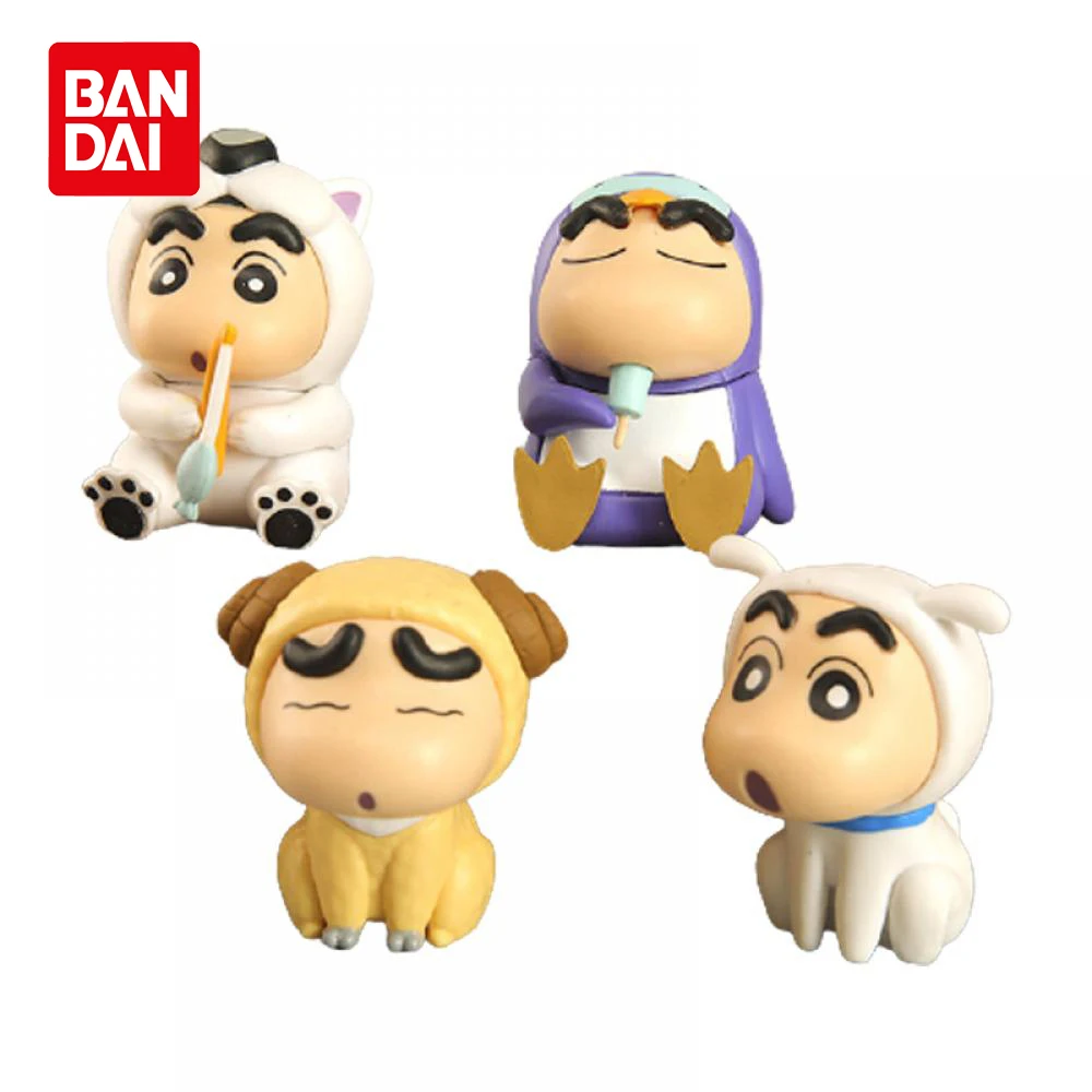 

Bandai Crayon Shin-Chan Anime Figures Japanese Set of 4 Fishing Puppy Kawaii Mini Size Suit Figurines Collectibles Gifts