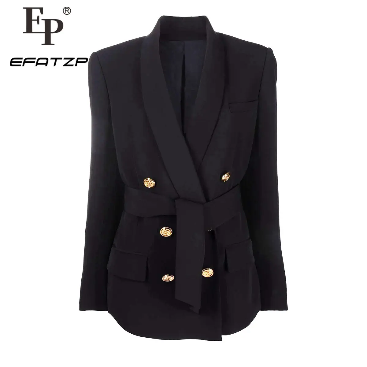 

Efatzp Spring Autumn Women Blazer Shawl Collar Office Lady Loose Blazer Quality Tailored Leisure Ladies Lacing-up Coat 2023 New