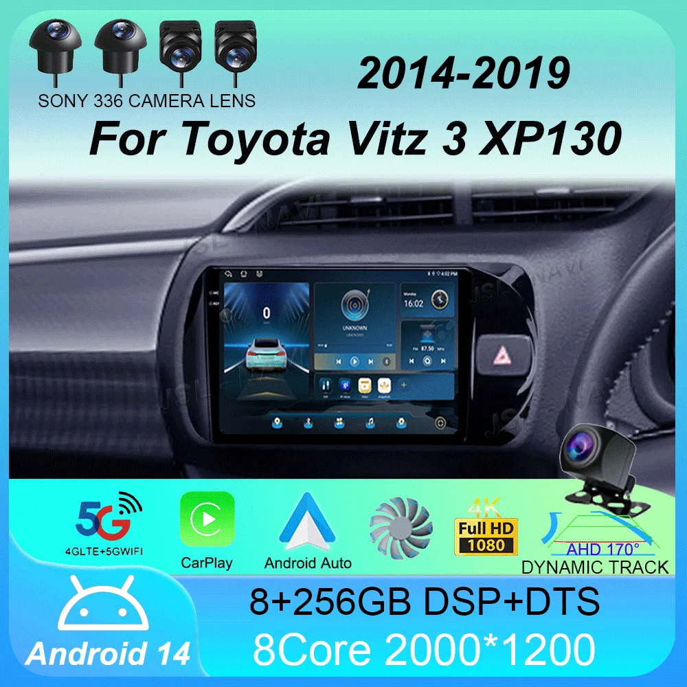 Автомобильный радиоприемник Android 14 Carplay для Toyota Vitz 3 XP130 2014 2015 2016 2017 2018 2019