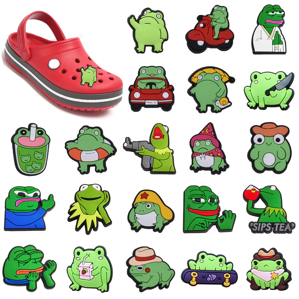 Оптовая продажа, 1 шт., аксессуары для обуви из ПВХ для Crocs, забавные значки с зеленой лягушкой, женские сандалии, пряжки, Детские булавки, украшения для джинсов
Оптовая продажа, 1 шт., аксессуары для обуви из ПВХ для Crocs, забавные значки с зеленой лягушкой, женские сандалии, пряжки, Детские булавки, украшения для джинсов
