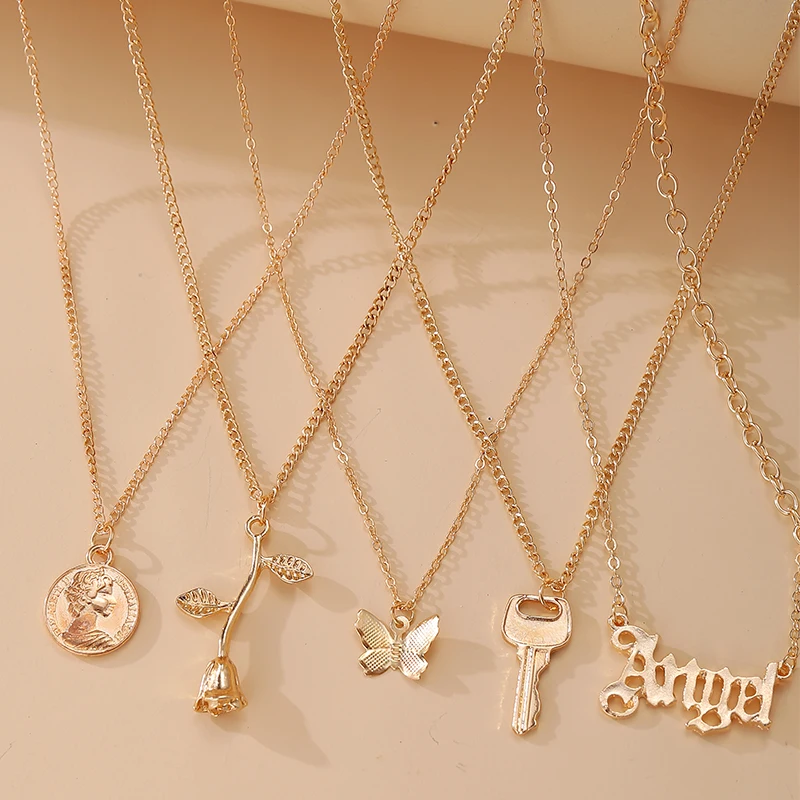 Gold 6Pcs/set Rose Lock Snake Pendant Necklace for Women Gifts Crystal Butterfly Heart Angel Necklaces Letter Jewelry Gift
Gold 6Pcs/set Rose Lock Snake Pendant Necklace for Women Gifts Crystal Butterfly Heart Angel Necklaces Letter Jewelry Gift