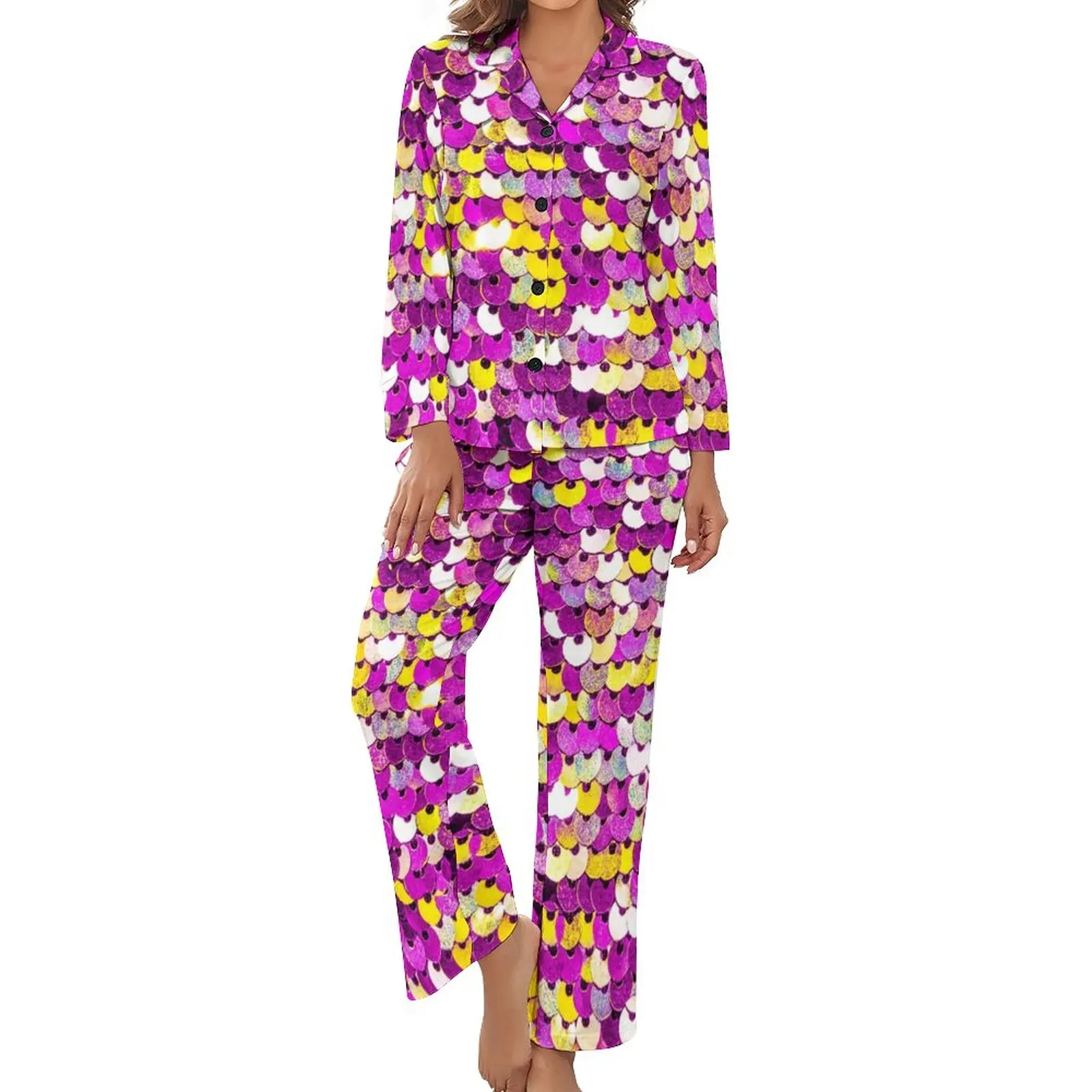 Colorful Sparkle Pajamas Funky Sequins Print Casual V Neck Nightwear Women 2 Pieces Graphic Long Sleeve Kawaii Pajamas Set
Colorful Sparkle Pajamas Funky Sequins Print Casual V Neck Nightwear Women 2 Pieces Graphic Long Sleeve Kawaii Pajamas Set