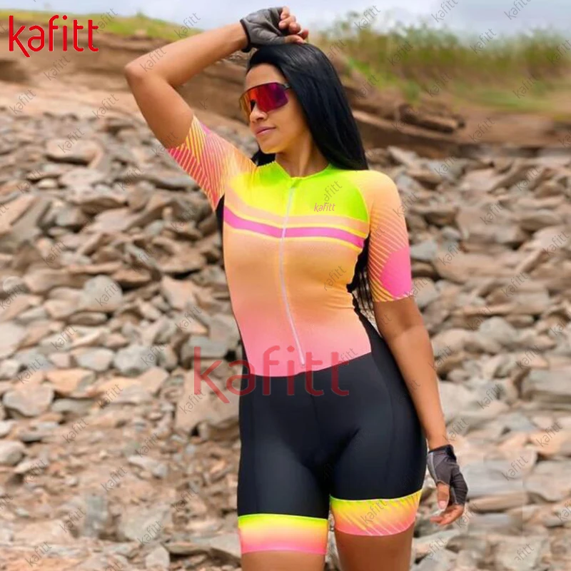 

Женский комбинезон с коротким рукавом Kafitt, облегающая одежда для велоспорта, дорожные велосипеды, горные велосипеды, комбинезоны с гелевыми подушечками