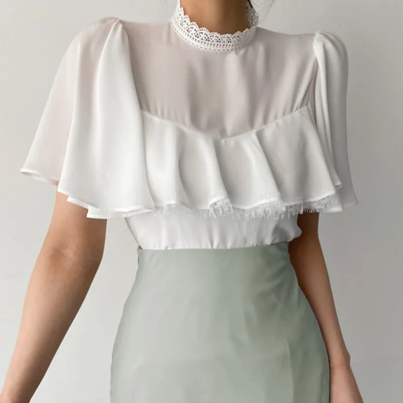 Vintage Sweet Women Blouses 2022 Summer Hollow Out Lace Patchwork Stand Neck Female Shirts Korean Elegant Ruffles Blusas Mujer
Vintage Sweet Women Blouses 2022 Summer Hollow Out Lace Patchwork Stand Neck Female Shirts Korean Elegant Ruffles Blusas Mujer