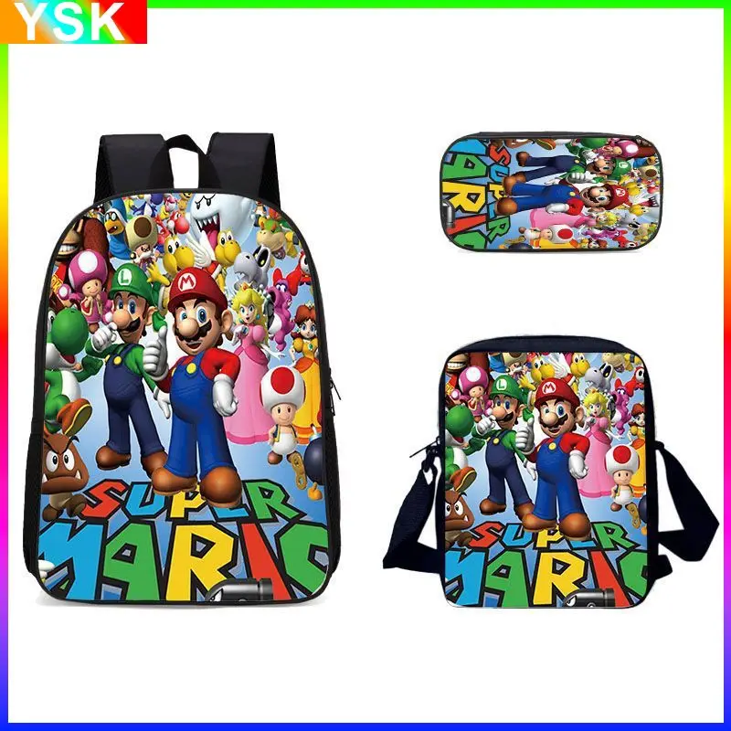 

Three-piece Set of Cross-border New Mario Elementary and Middle School Students Schoolbag Messenger Bag Pencil Bag Mary Backpack