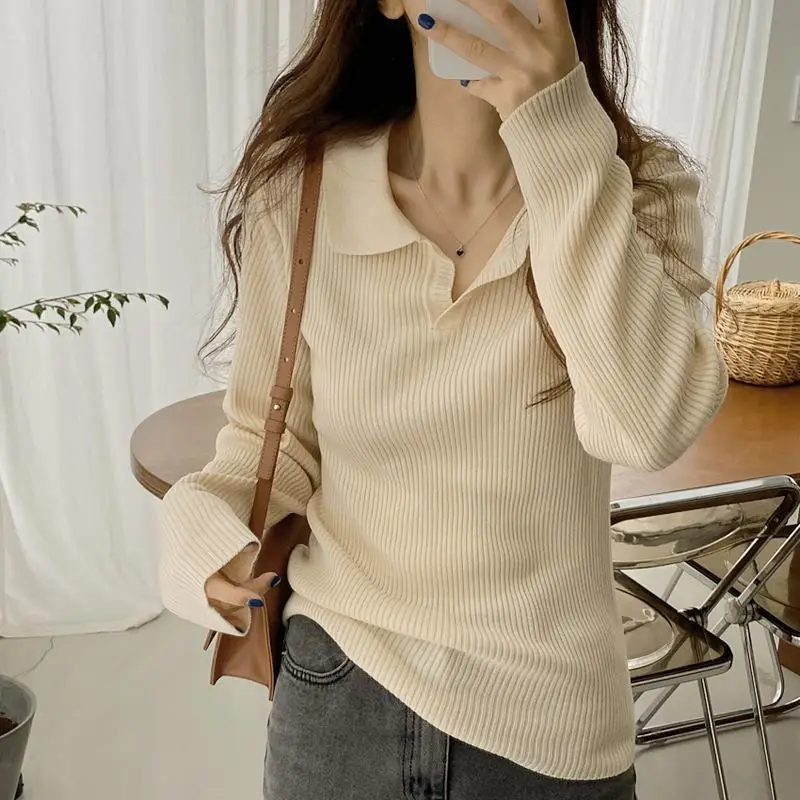 Autumn Winter Fashion Woman Casual Solid Lapel Pullover Women's Slim Tees Knitted Top Soft Temperament Gentle Commute
Autumn Winter Fashion Woman Casual Solid Lapel Pullover Women's Slim Tees Knitted Top Soft Temperament Gentle Commute