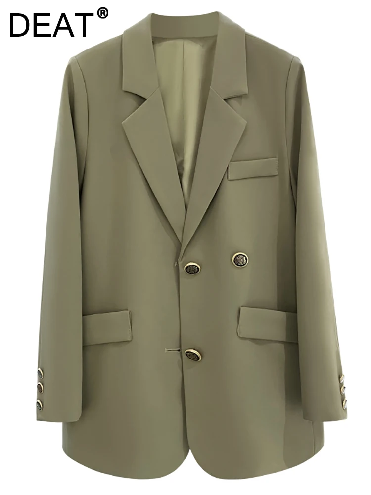 Женский блейзер с воротником-стойкой DEAT, свободный однобортный зеленый пиджак с длинным рукавом и металлическим воротником, лето 2023 
Женский блейзер с воротником-стойкой DEAT, свободный однобортный зеленый пиджак с длинным рукавом и металлическим воротником, лето 2023