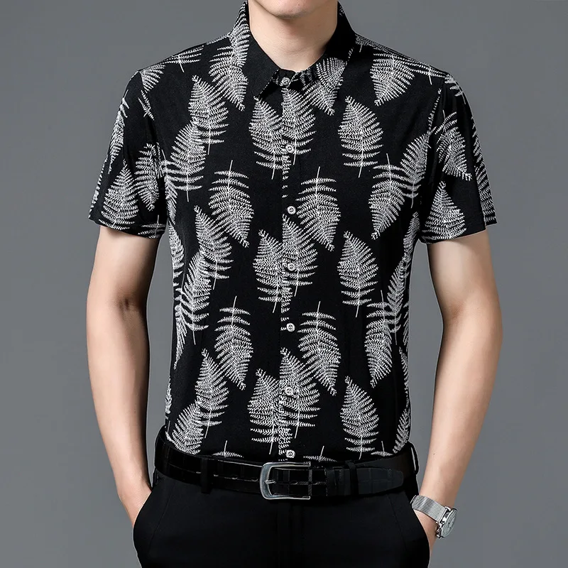 

Hawaiian Style Casual 80% Silk Shirts Men's Short Sleeve Both Sides Chinese Nation Flower 2023 Beach Summer Clothes