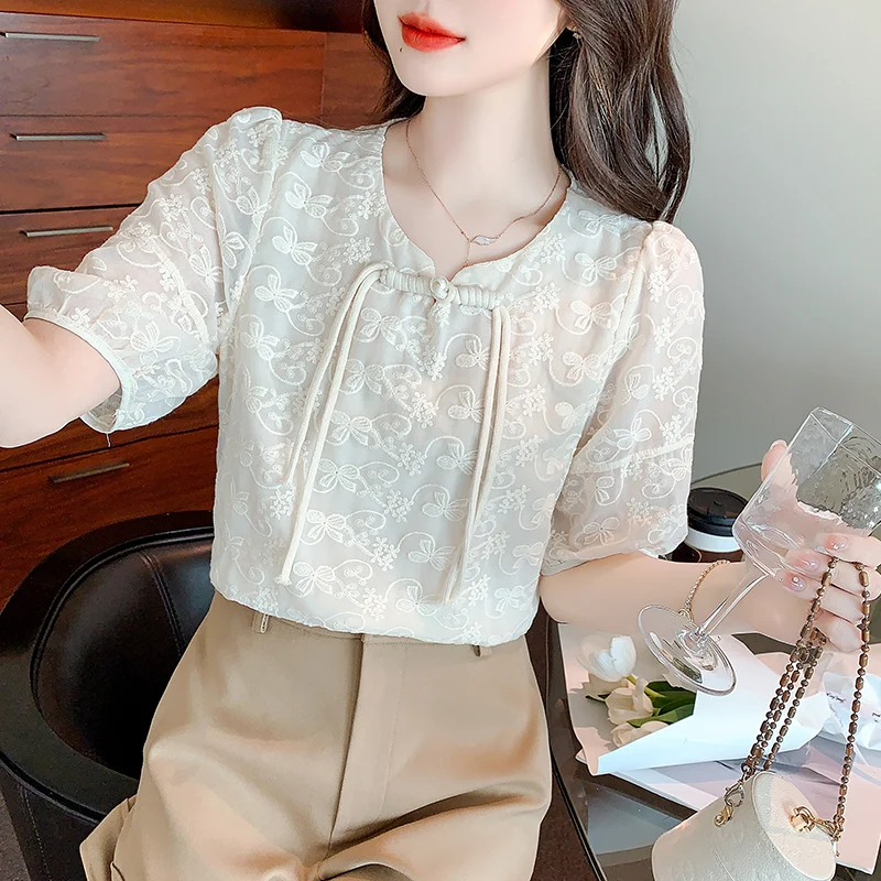 Lace Slim Fit Shirt Korean Style Chiffon Women's Blouse Summer 2022 New Top Short Sleeve Casual Fashion Female Clothing
Lace Slim Fit Shirt Korean Style Chiffon Women's Blouse Summer 2022 New Top Short Sleeve Casual Fashion Female Clothing