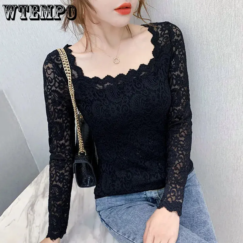 WTEMPO Black White Lace Blouses Women Square Collar Long Sleeve French Elegant Tops Fashion New Casual Solid Slim Thin Shirts
WTEMPO Black White Lace Blouses Women Square Collar Long Sleeve French Elegant Tops Fashion New Casual Solid Slim Thin Shirts